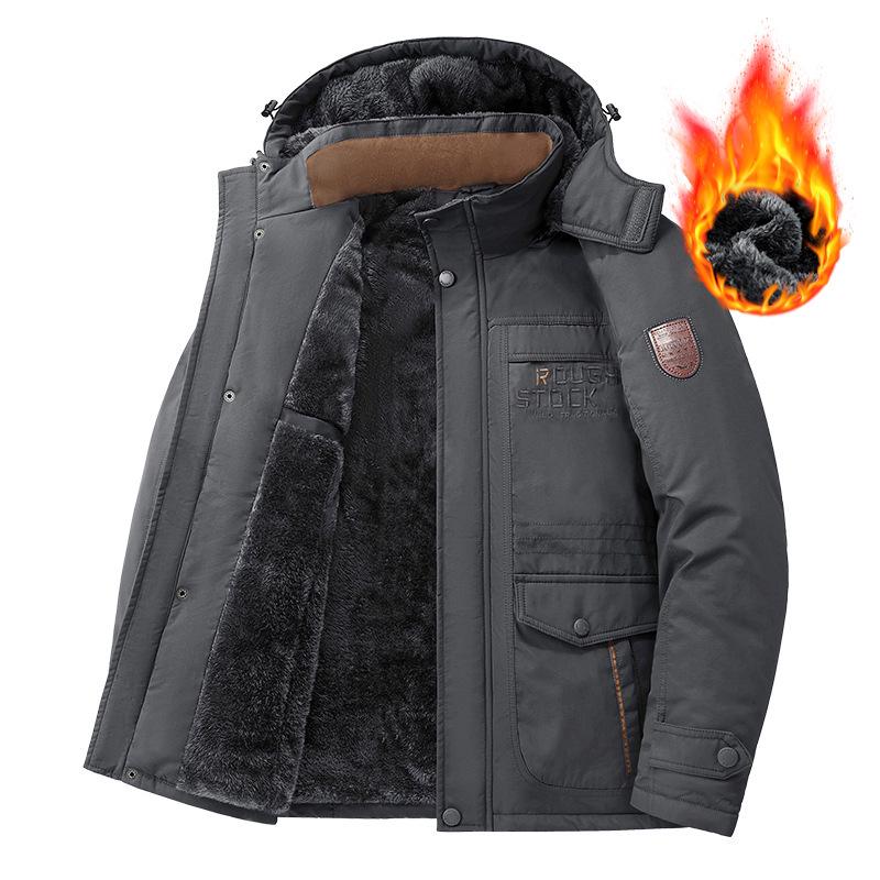 

Men s Plush Thickened Winter Cotton Coat - Loose Fit for Middle-aged and Elderly Dads M сірий колір