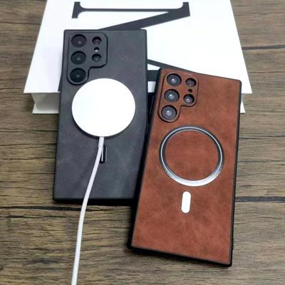 Роскошный простой мягкий кожаный магнитный чехол для телефона Magsafe для Samsung Galaxy S25 S24 S23 S22 S21 Ultra Plus защитный чехол для камеры
