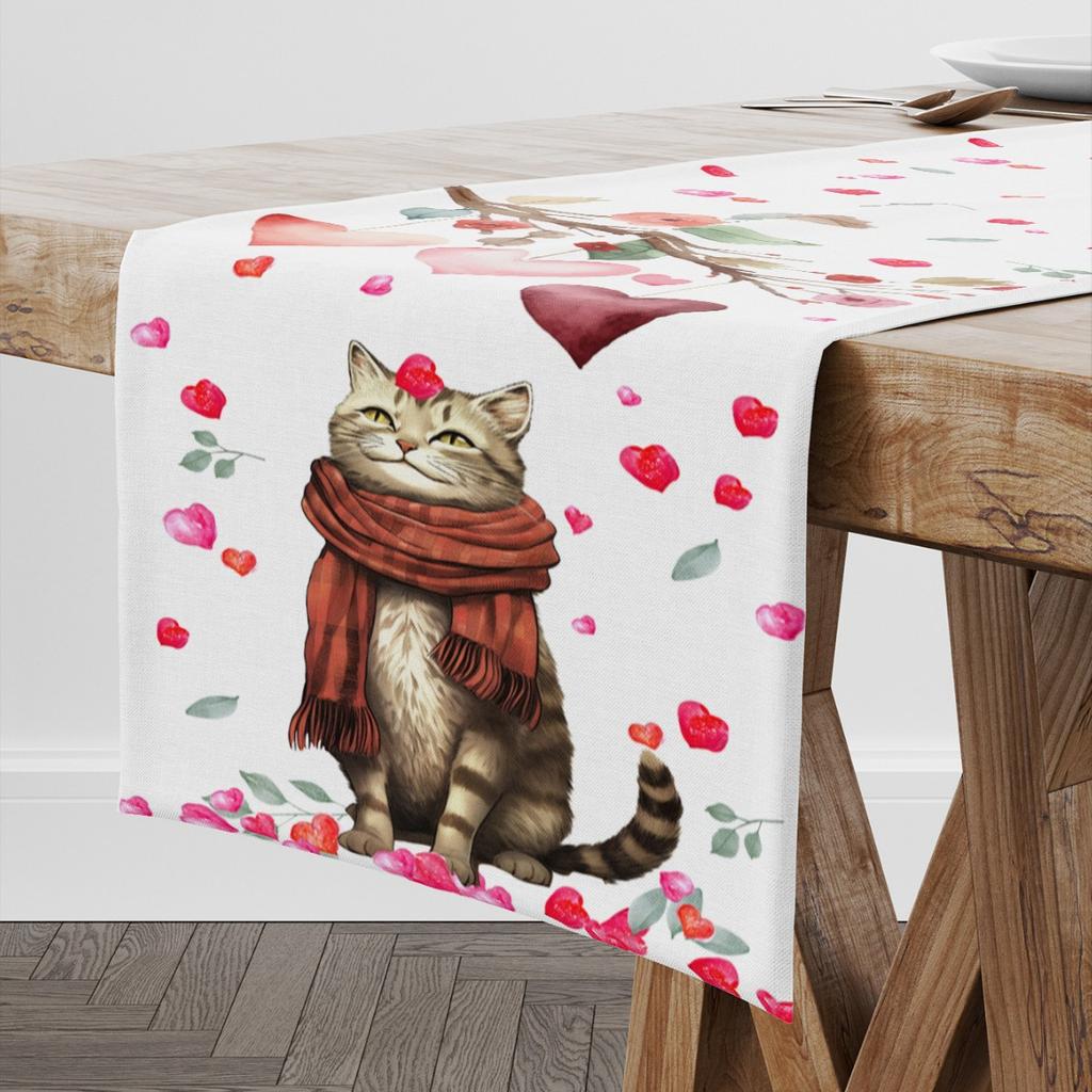 Amazon Valentine'S Day Table Flag Cartoon Cat Red Love Printed Tablecloth Restaurant Atmosphere Decoration