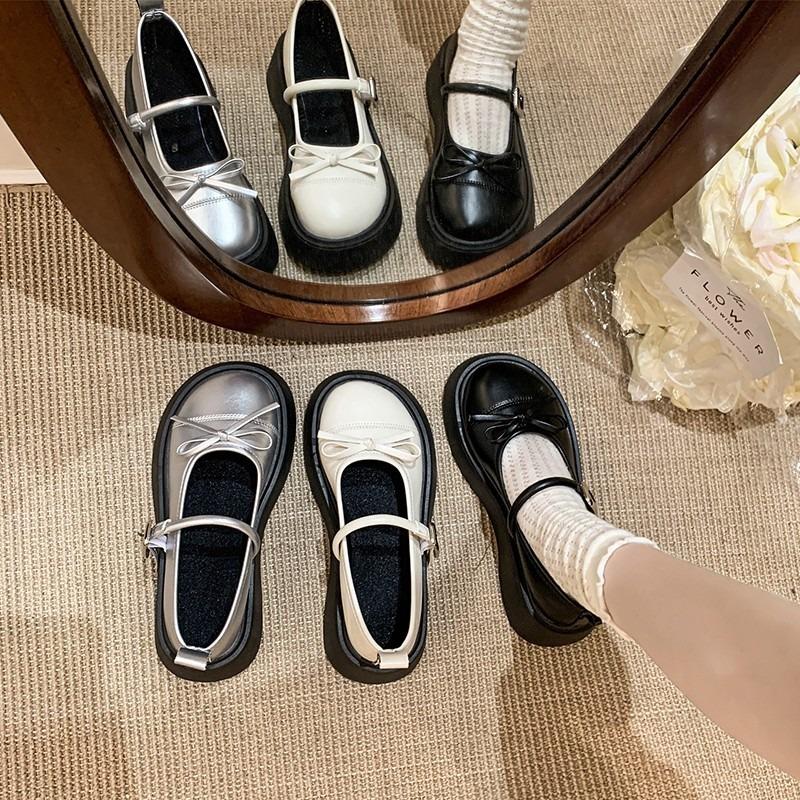 Fashion French bowknot Mary Jane Platform Shoes Woman 2025Buckle Strap Pu Leather Casual Shoes Woman Thick Sole Student Jk Uniform Shoes
