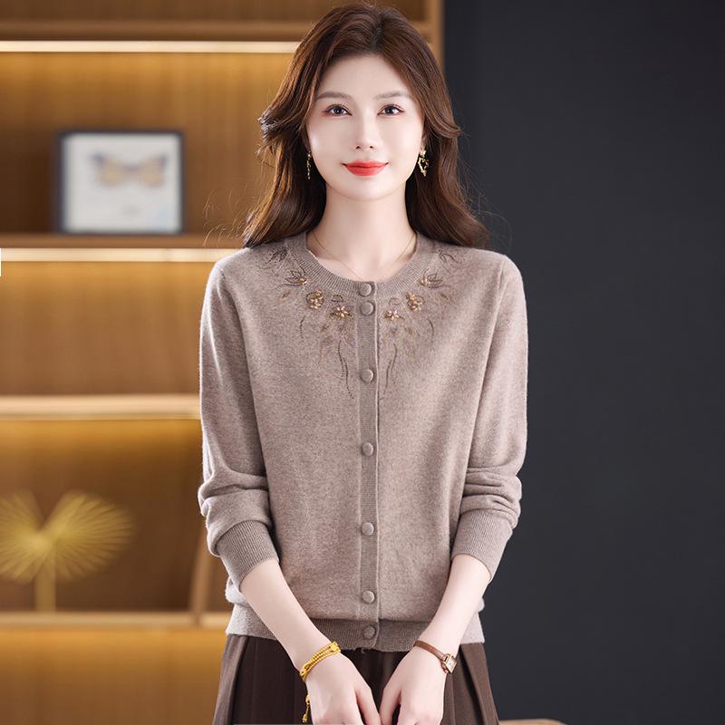 Women's Luxury Wool Cardigan Coat 2025 - Pure Wool, Round Neck, Loose Fit Sweater