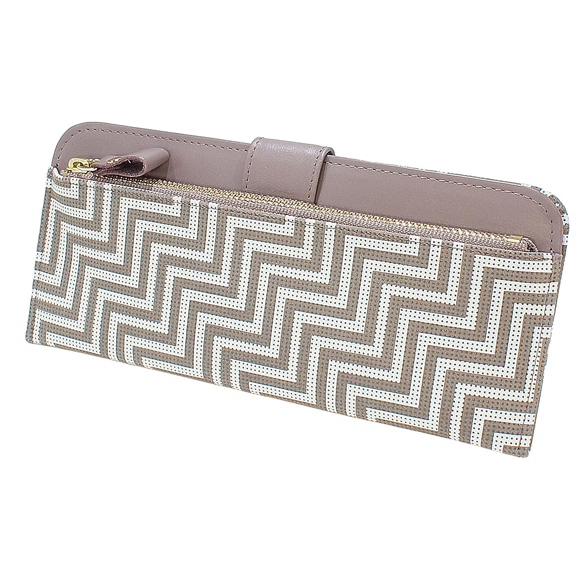 

Inden Long Wallet with Coin Purse Thin Deerskin CHEVRON Greige Fabric x Gray Lacquer x White Calico 7604 [Indenya]