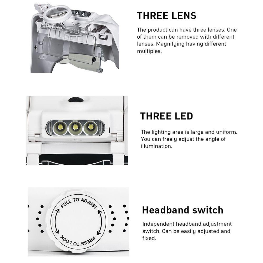 LED Lighting Lamp Jeweler Repair Reading Magnifier Microscope Headband Magnifier Head Loupe