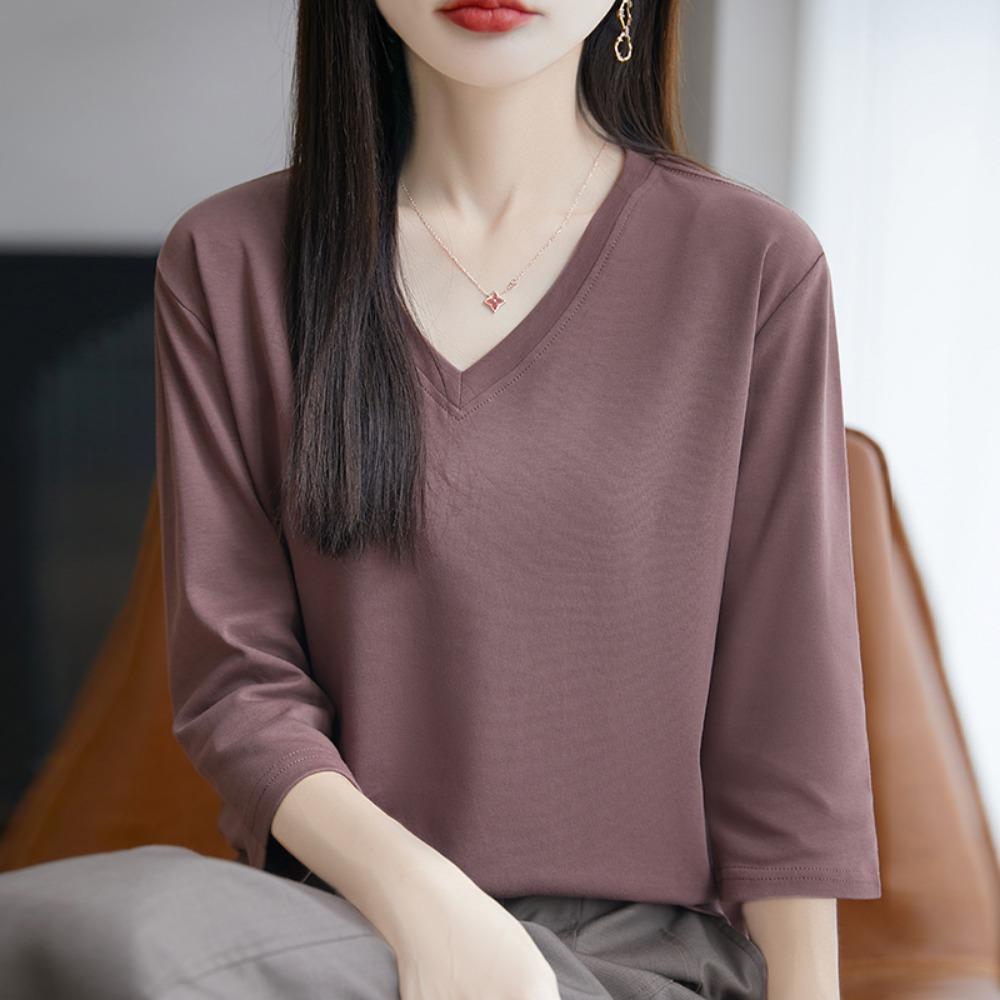 Spring And Summer New White MercerizedCropped Sleeve T-shirt Feminine Joker Bottoming Shirt Half Sleeve
