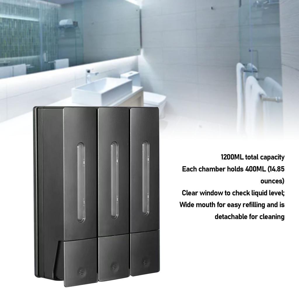 3 Chamber Shower Dispenser Wall Mounted Shampoo Conditioner Dispenser 1200ml 3 Chamber Shower Soap Dispenser for Bathroorm Hotel