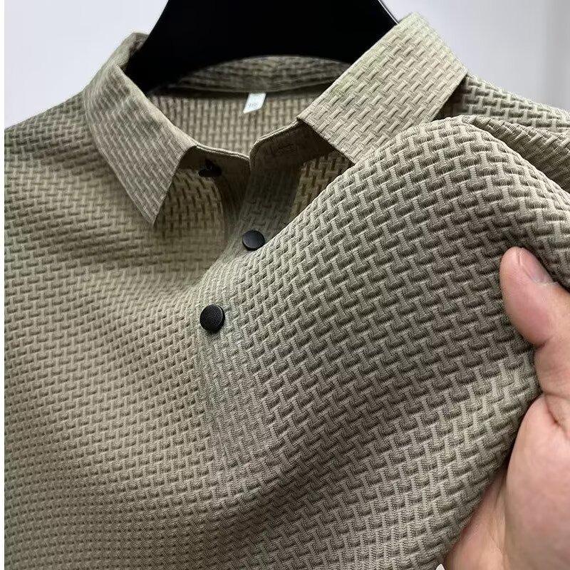 Men's Ice Silk Short-Sleeve Polo Shirt - Breathable, Cool, Solid Color, Turn-Down Collar