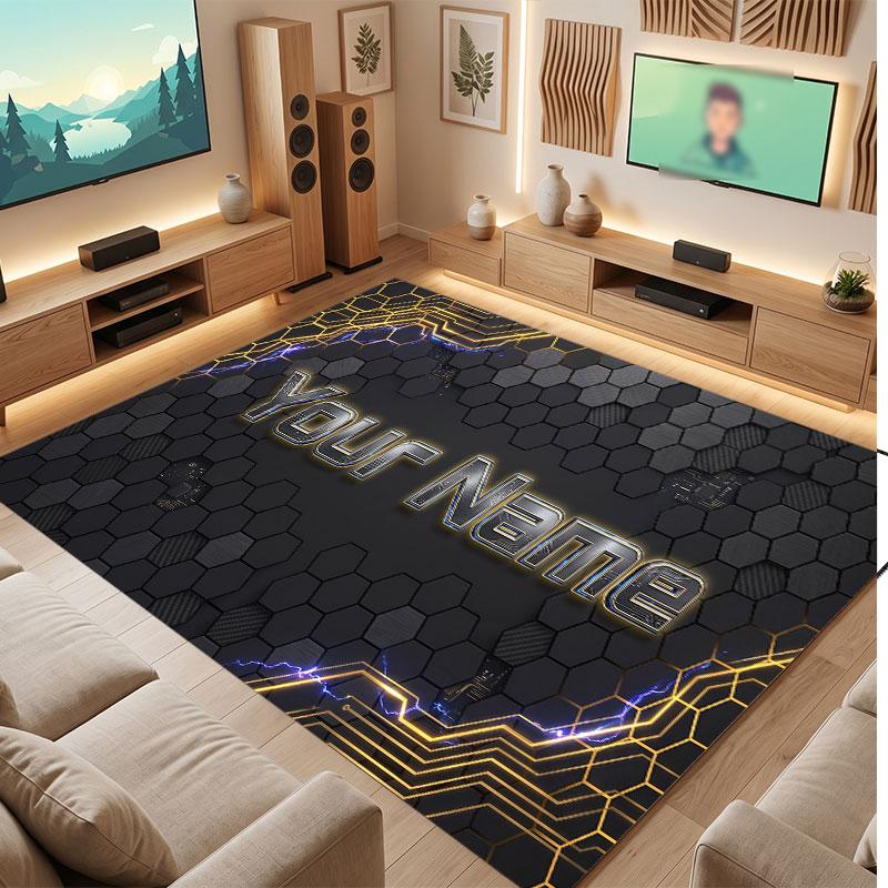 City Cyberpunk Theme Crystal Velvet Floor Rug Personalized Custom Name Text Warm Carpet Home Decoration