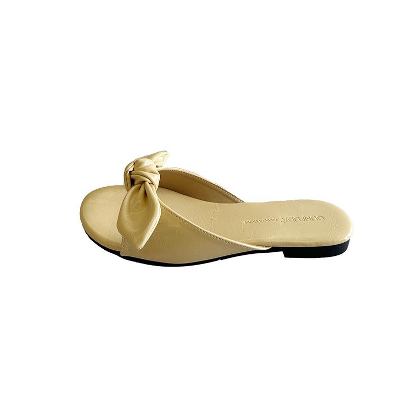 Women Summer Outdoor Sandals 2026 Summer Fashion Round Toe Bow-knot Non Slip Flat Slippers Lightweight Soft Bottom Beach Shoes