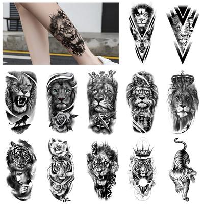 Set Tattoo Sticker Lion Tiger Black Half Arm Water Transfer Simulation Tattoo Sticker Tattoo