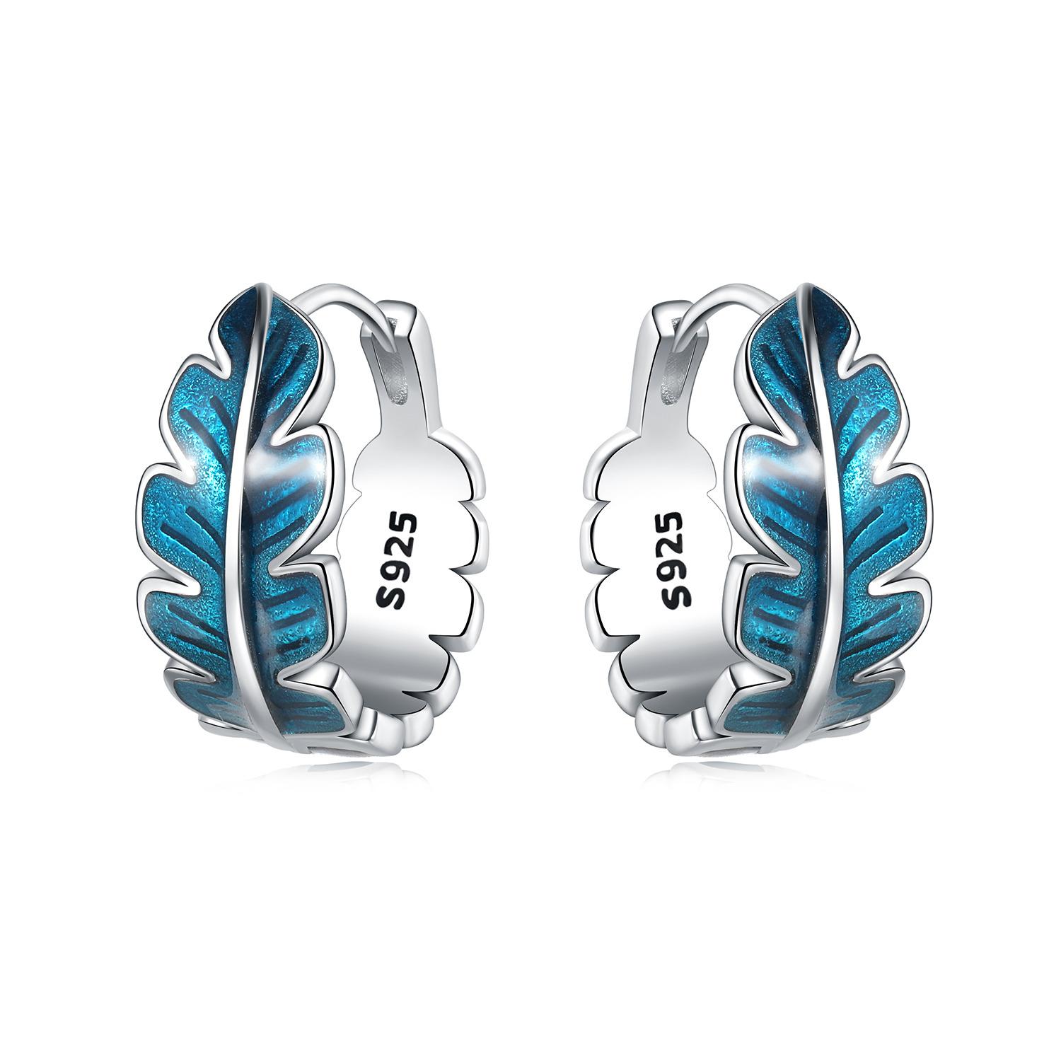S925 Silver Blue Feather Lucky Symbol Earrings Hoop Earrings Women Jewelry Trendy Anniversary Gifts