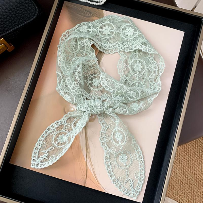 2025 Neu Ins Vintage Weiß Spitze Langer Seidenschal Damen Vielseitig Dekorativ Y2k Schmaler Haarriemen Gürtel Premium Spice Girl Schal