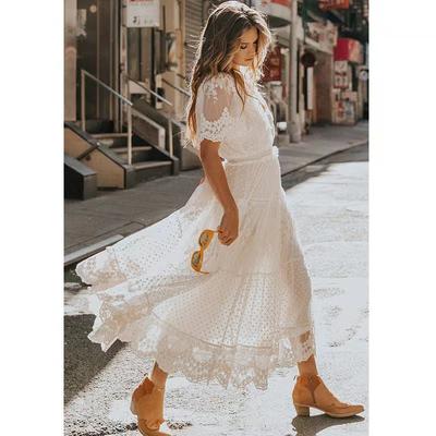 Europe and the United States Summer Foreign Trade New Women's Clothing V-neck Short-sleeved Lace Dress