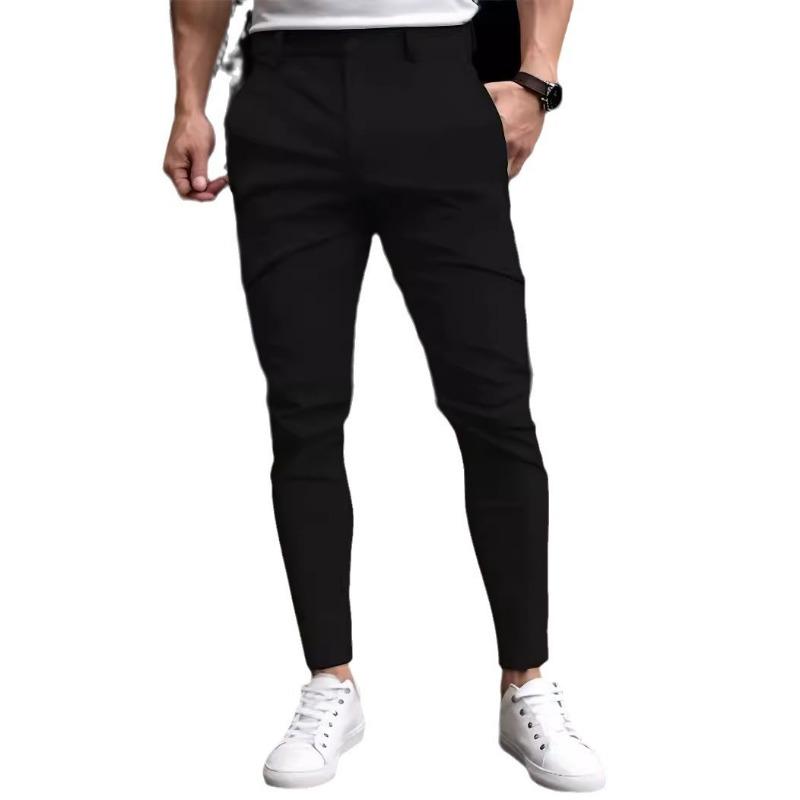 Men Solid Color Elastic Casual Tapered Long Pants