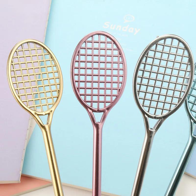 4pcs Creative Badminton Racket Shape Black Pens Exquisite Gift Pen Water-based Pen Stationery Pens (Size: One Size)