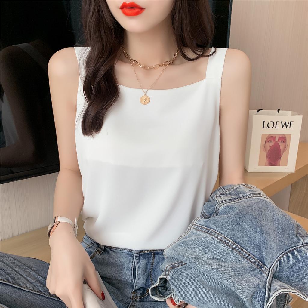 Square Collar Halter Vest Women's Summer Chiffon Loose Black and White Inside Wear Sleeveless Bottom Shirt Top