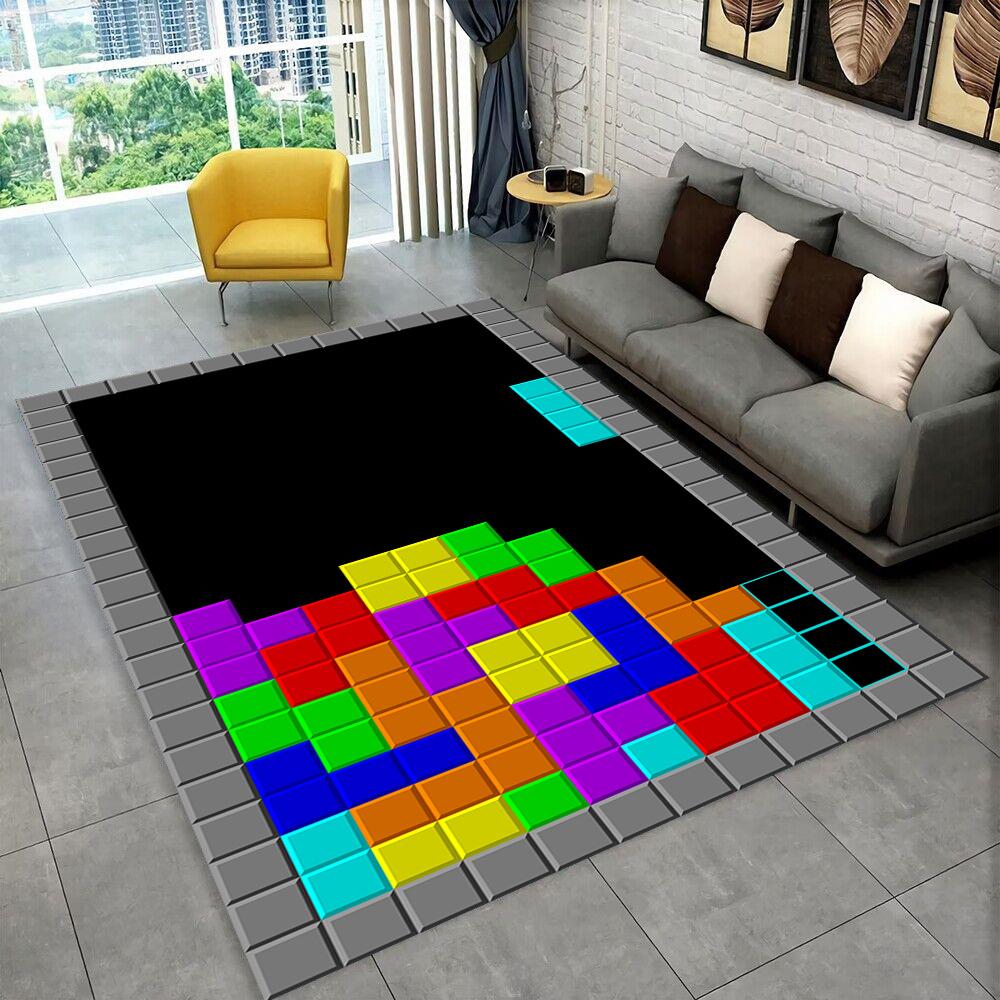 3D Retro Game Tetris Gamer Cartoon Area Rug,Carpet for Home Living Room Bedroom Sofa Doormat Decor,kid play Non-slip Floor Mat