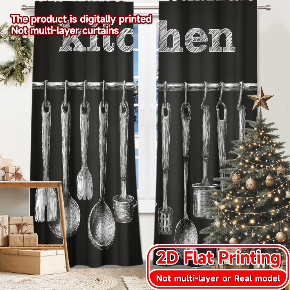 

2D FLAT PRINTING 2pcs Curtains (Without Rod) Kitchen Utensils on Rack Valentine is day Festival Fashion Curtains Durable 100*130 Rod Pocket 1pcs