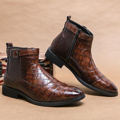 Spring Italian Brand Men's Chelsea Boots Autumn Brown Zip Ankle Boots Vintage Leopard Print Boots Leather Casual Shoes For Men