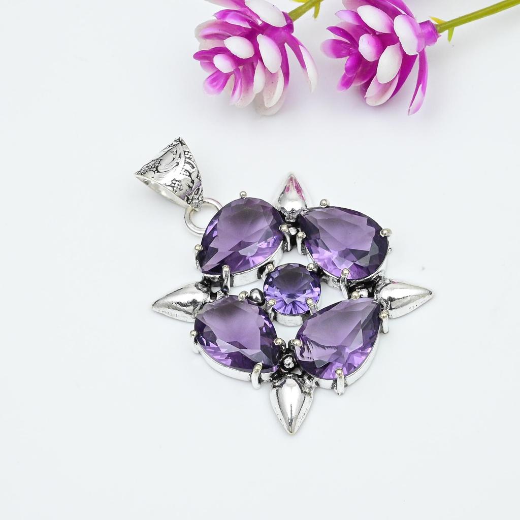 Amethyst Anhänger Edelstein Schmuck, 925 Sterling Silber Anhänger, Geschenk für Frauen handgefertigter Anhänger