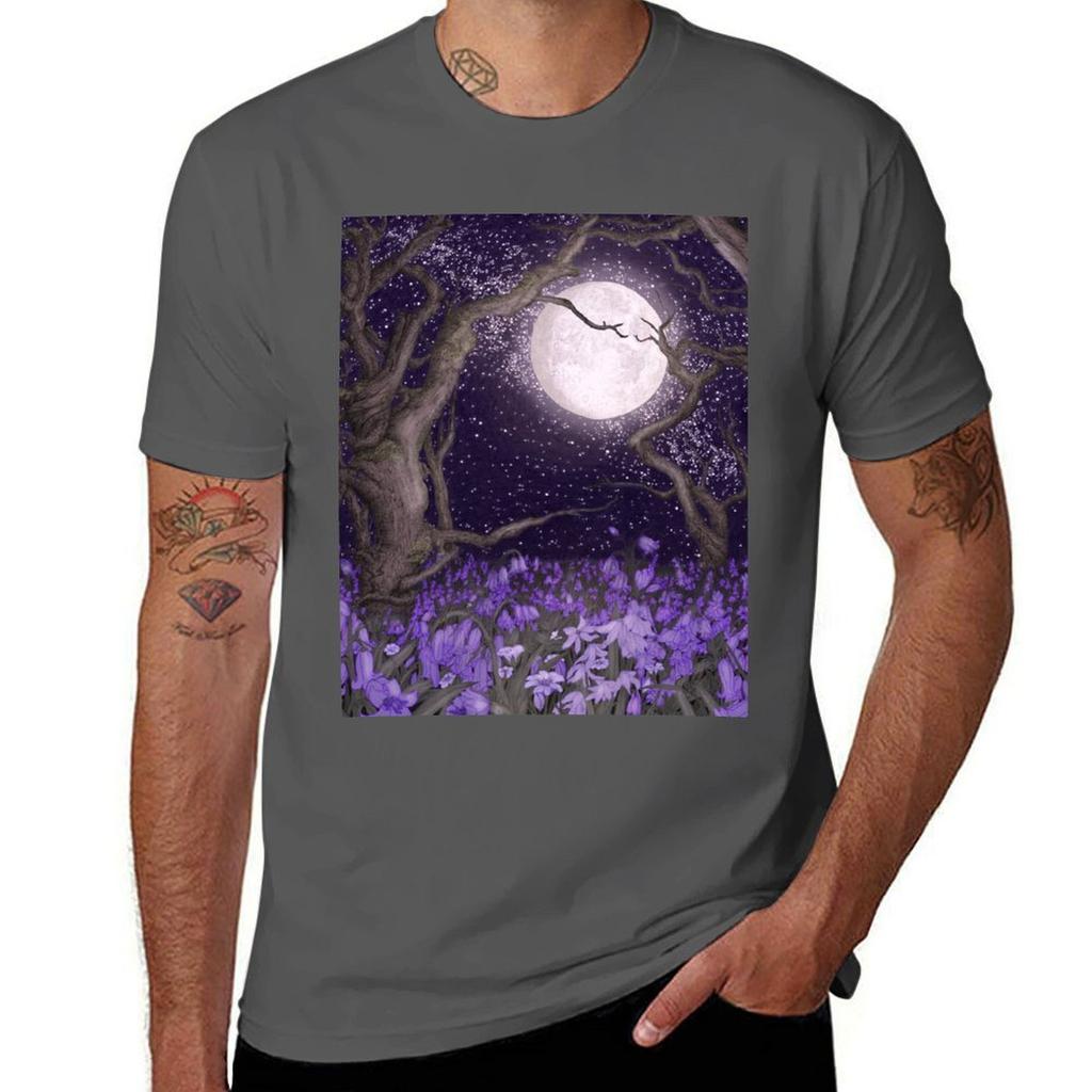 Månsken och Lila Skogsträdgårdar T-shirt t-shirts bomull 100% herr t-shirts hög kvalitet lyxmärke T-shirt