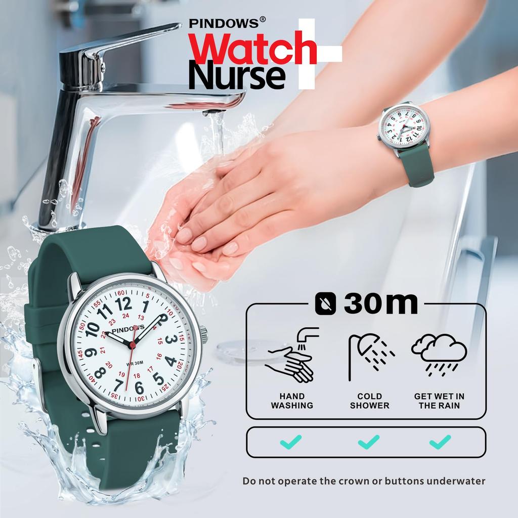 PINDOWS Unisex Analog Quartz Watch for 30m Water Military Time Luminous Dial for Easy Visibility Women's Watch, Students, Resistant, Display,