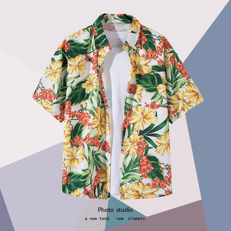 Summer Beach Floral Men'S And Women'S Thin Shirts Trendy Hawaiian Port Style Loose Tie-Dye Short-Sleeved Couple Shirts