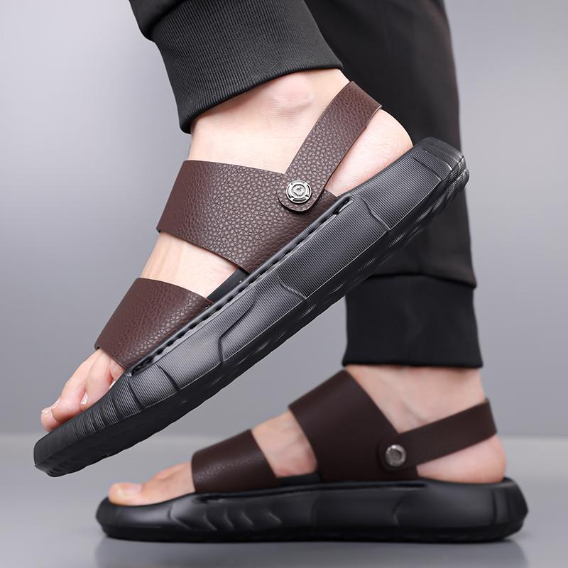Fashion Brand Summer Men Sandals Leather Lightweight Open Toe Flats Casual Outdoor Walking Sandals Men Beach Hollow Out Shoes Size 38-44