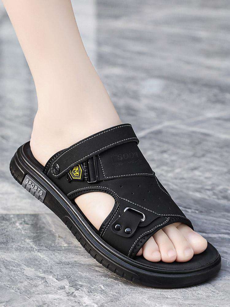 

Модные летние мужские сандалии для отдыха на открытом воздухе 2024 года, мягкие нескользящие шлепанцы, домашние тапочки на плоской подошве, модные пляжные шлепанцы, сандалии 44 чёрный