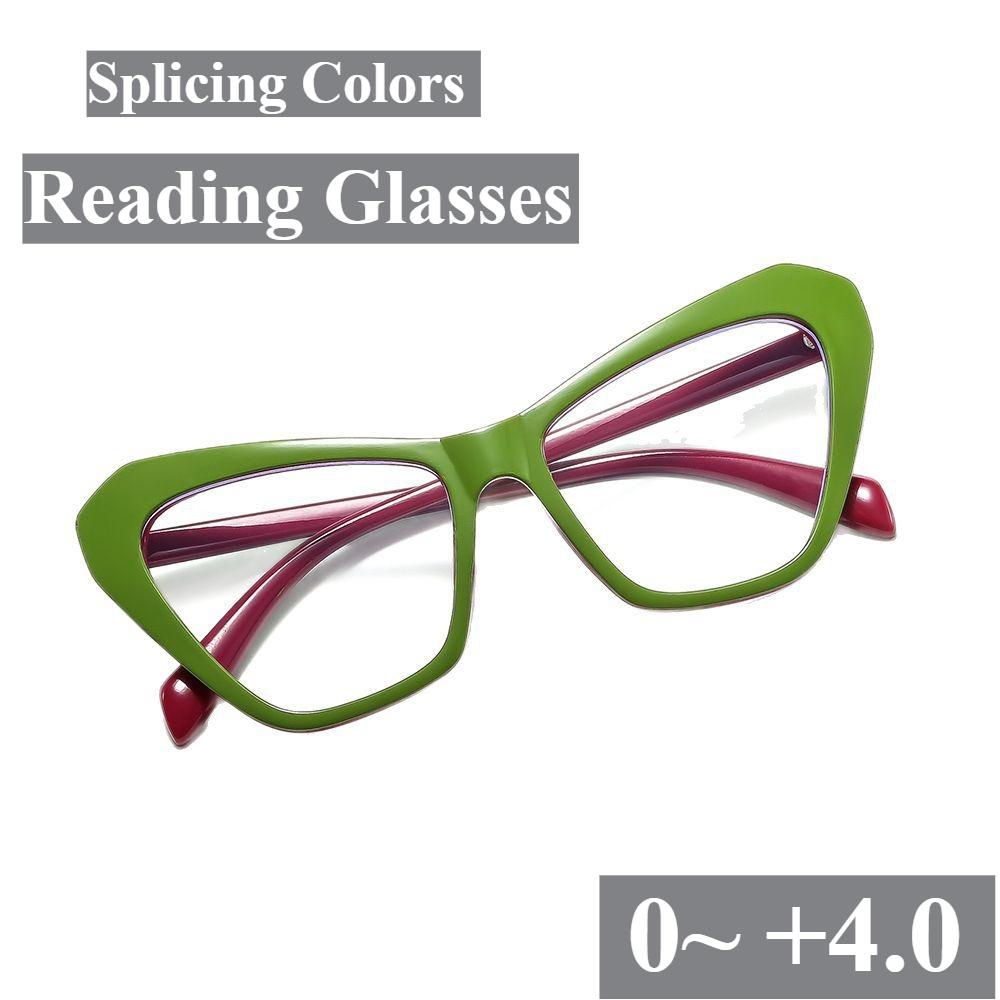 0+1.0~+4.0 Fashionable Cat Eye Reading Glasses Splicing Colors Anti Blue Light Reading Glasses Same Gender Design Comfortable