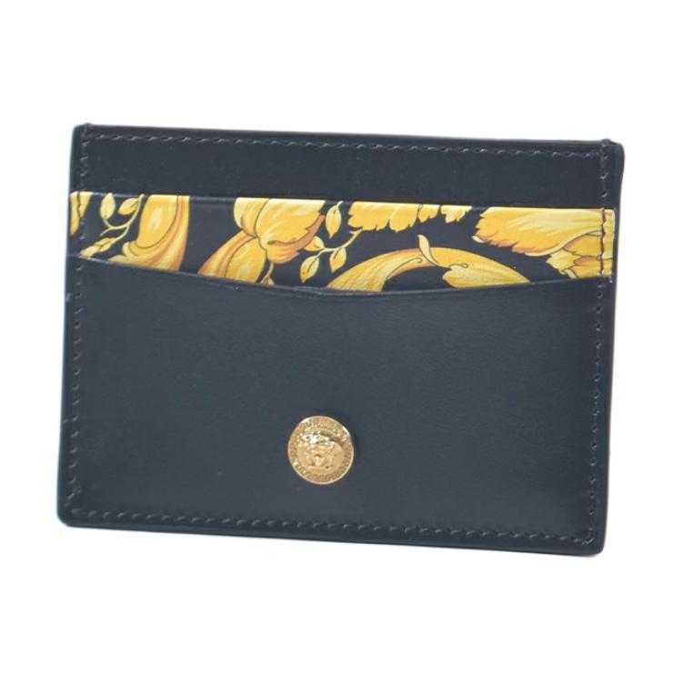 Versace Barocco La Medusa Logo Portacarte in Pelle Accessori Uomo Nero Oro 1013363-1A10403-5B00V