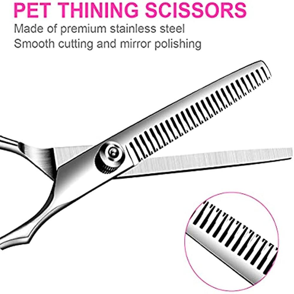 Hondentrimschaarset Veiligheid Ronde Punten Huisdier Hond Kat Trimscharen Set Uitdunnende roestvrijstalen Rechte Gebogen Scharen Kam