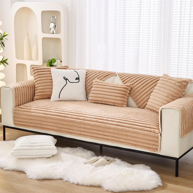 Striped Plush Winter Sofa Cushion Sitting Cushion Winter New Simple Modern Seat Cushion Non-slip Sofa Cover