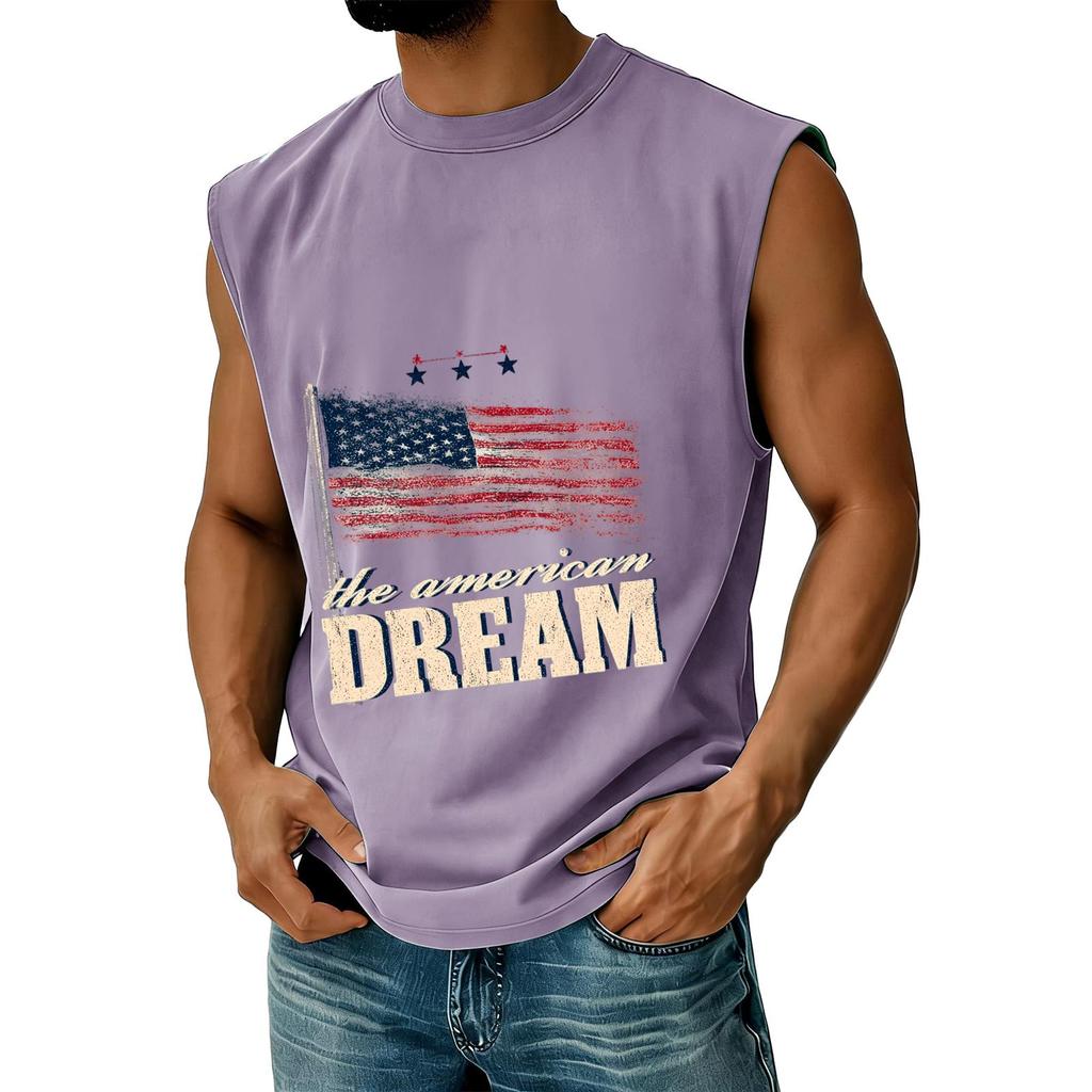 Men Sleeveless Muscle Tank Top Casual Athletic Vest Crew Neck Printed Graphic Loose Fit Summer Shirt for Outdoor Gym Workout