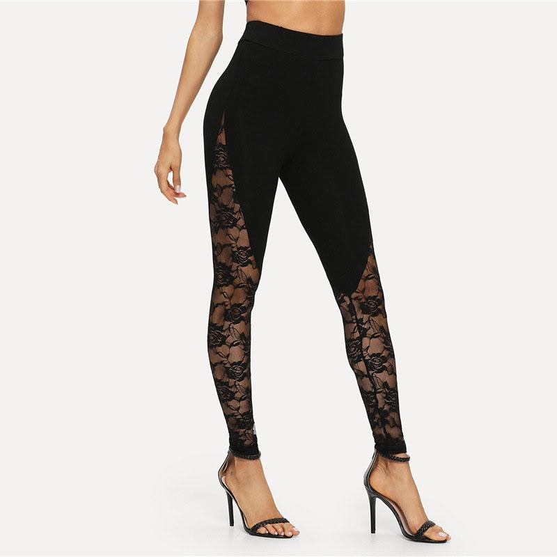 Women Lace Patchwork Yoga Pants Leggings Female Hollow Out Leggings