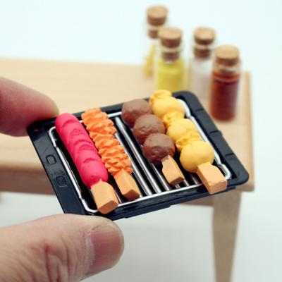 Mini Grill Skewer Set Miniature Food BBQ Accessories Resin Mini Grilled Sausage Grill