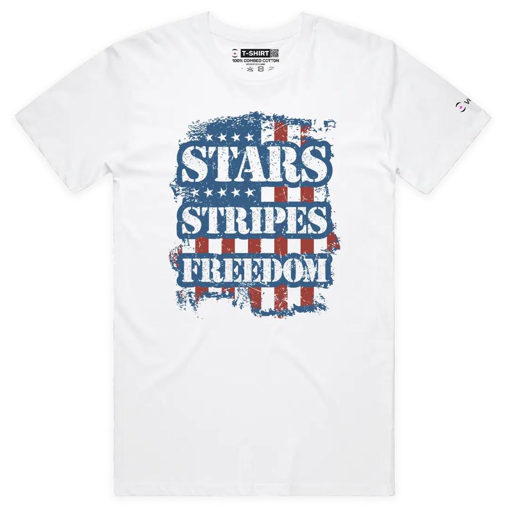VOICEART Stars Stripes Freedom American Independence Day Flag Graphic T-Shirt L