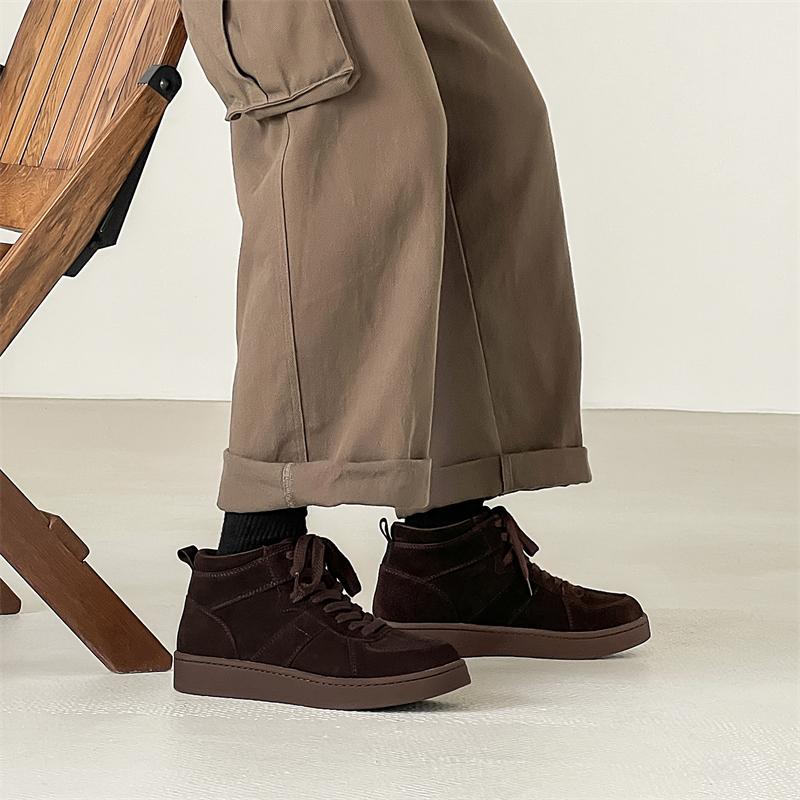 Fashion Retro Style Cow suede Leather Men Shoes Non-Slip Oxfords mid top Sneakers for Man Casual Lace Up Footwear Outdoor sneakers