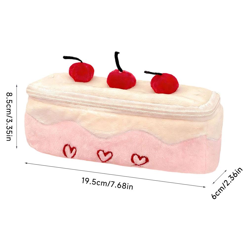 Cartoon Cherry Cake Plush Pen Bag Large Capacity Portable Multifunctional Stationery Pencil Case Makeup Storage Bag for Students Gift