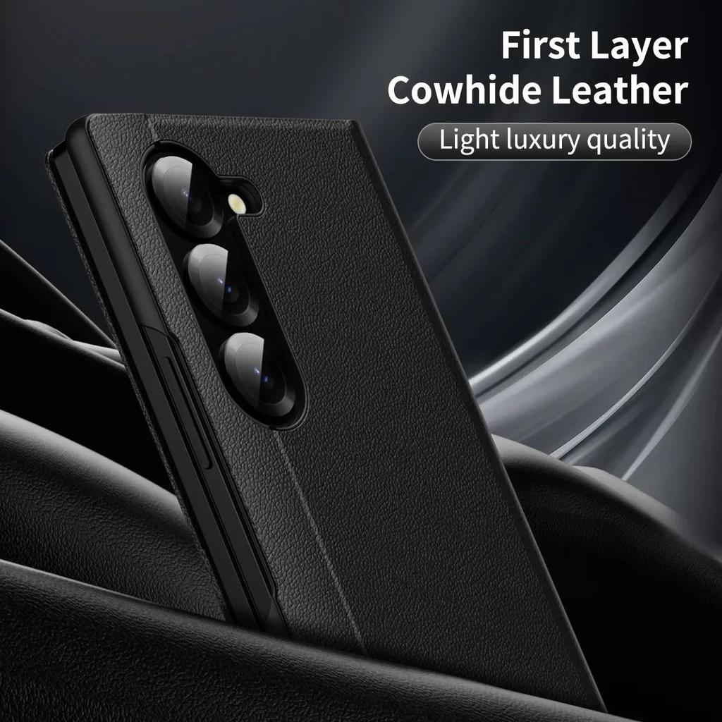 For Samsung Galaxy S26 Ultra S24 FE S25Plus Flip Case Original Business Leather Card Pocke Flip Smart Display Transparent Window Anti-fall Protect