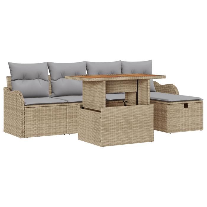 VidaXL Ensemble de sofa de jardin de 6 pièces avec coussins beige poly rattan 3359934
