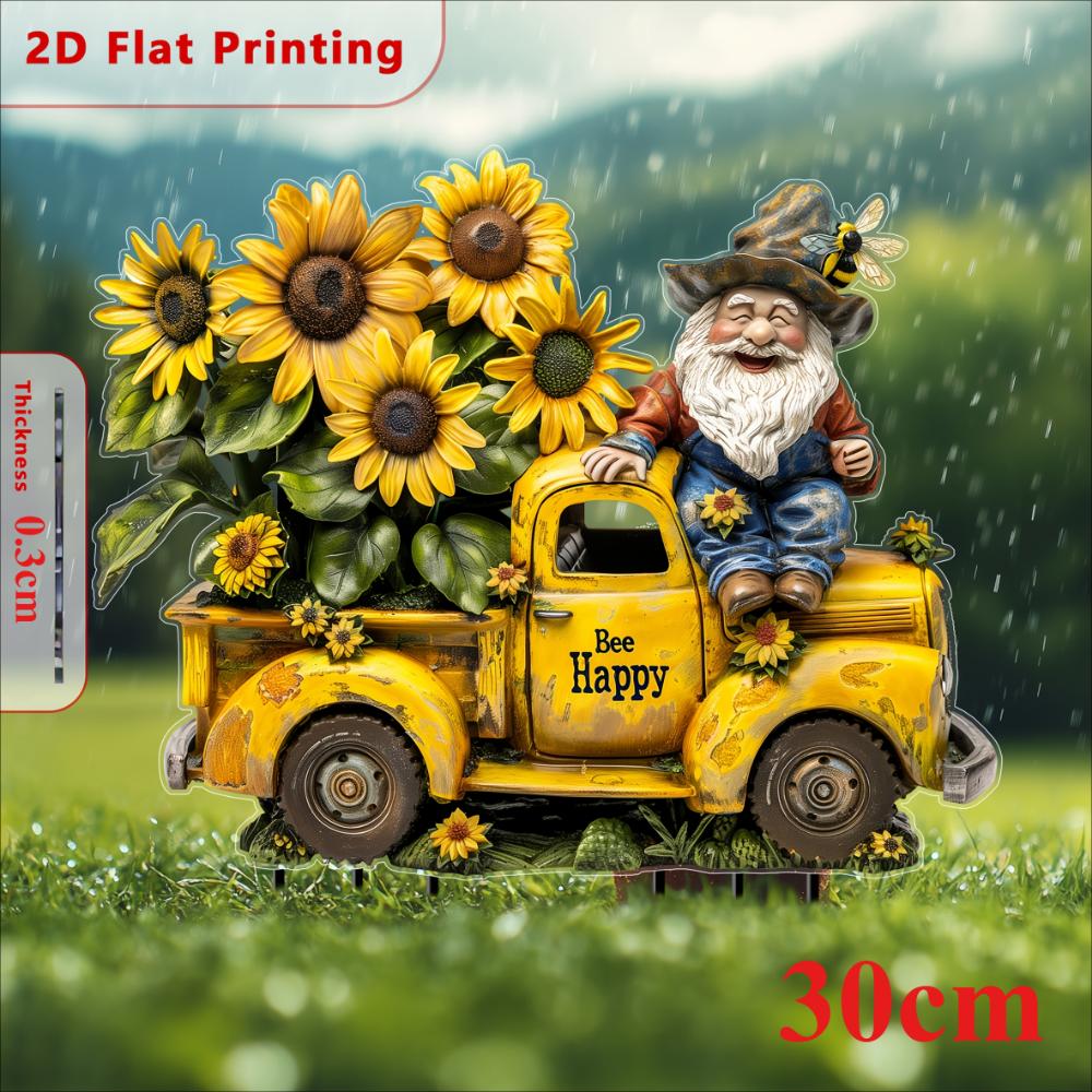 Old Bee 2D Flat, Truck Pot Card, Acrylic, Suitable for Flower Pot Decoration, Balcony, Home, Gifts, Christmas, Halloween
