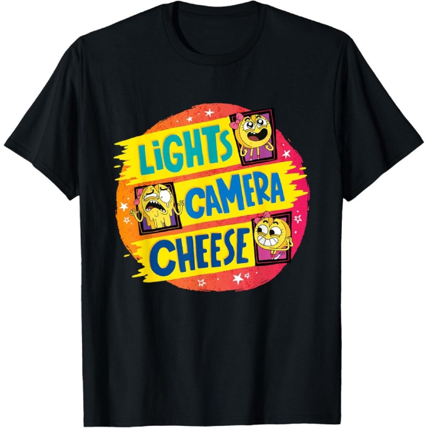 Boy Girl Dog Cat Mouse Cheese Lights Camera Cheese T-Shirt S