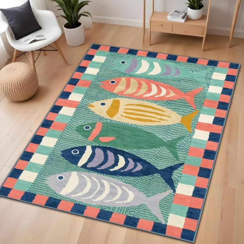 

Multicolored Abstract Fish Carpet Striped Cartoon Print Carpet Very Suitable for Children s Rooms Playrooms and Home Decoration 50x80cm