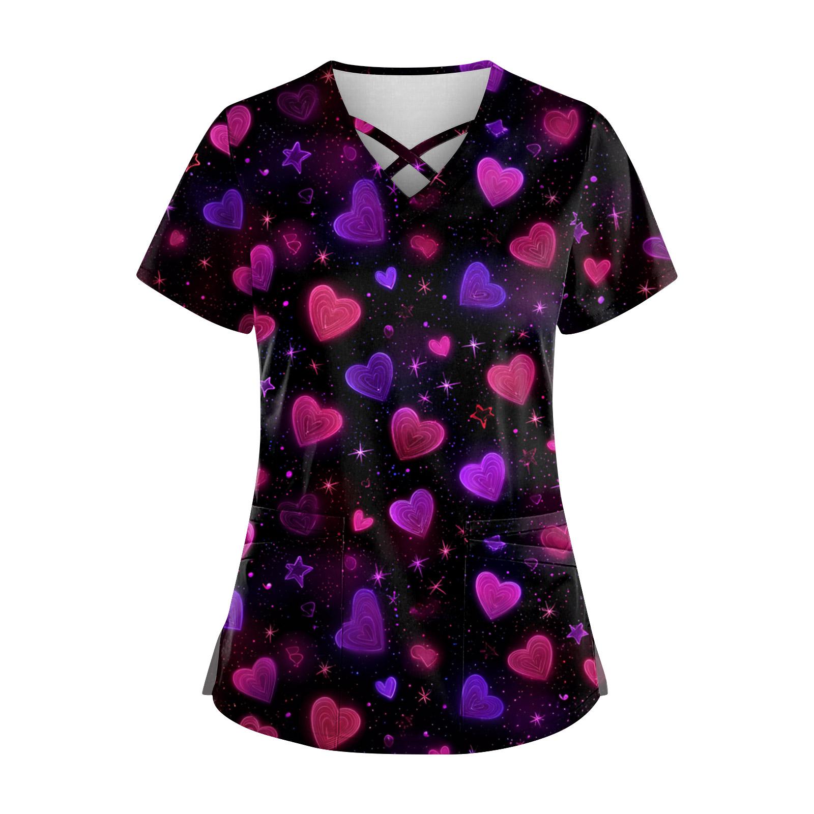 

Женский топ с коротким рукавом, ступенчатым V-образным вырезом, принтом и карманом, быстросохнущий S