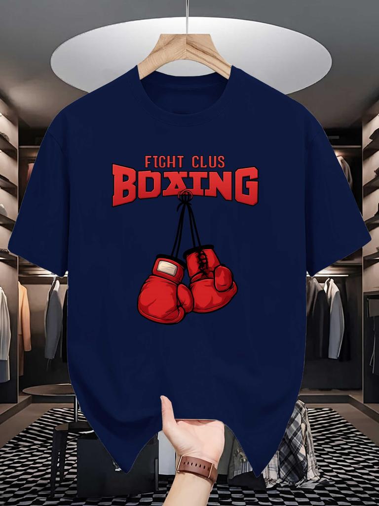Unisex Crew Neck Tee Boxing Gloves Fight Club Text Print Soft Cotton Loose Short Sleeve Summer Casual Male Daily Streetwear Tops