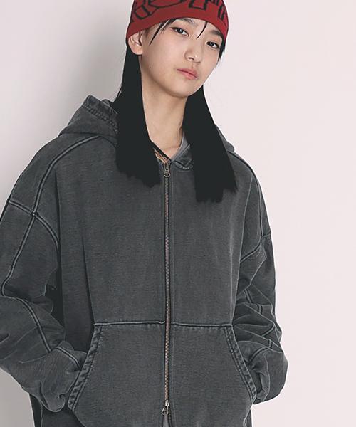 Rebrenner Two-Way Pigment Heavy Zip-Up Hoodie Charcoal