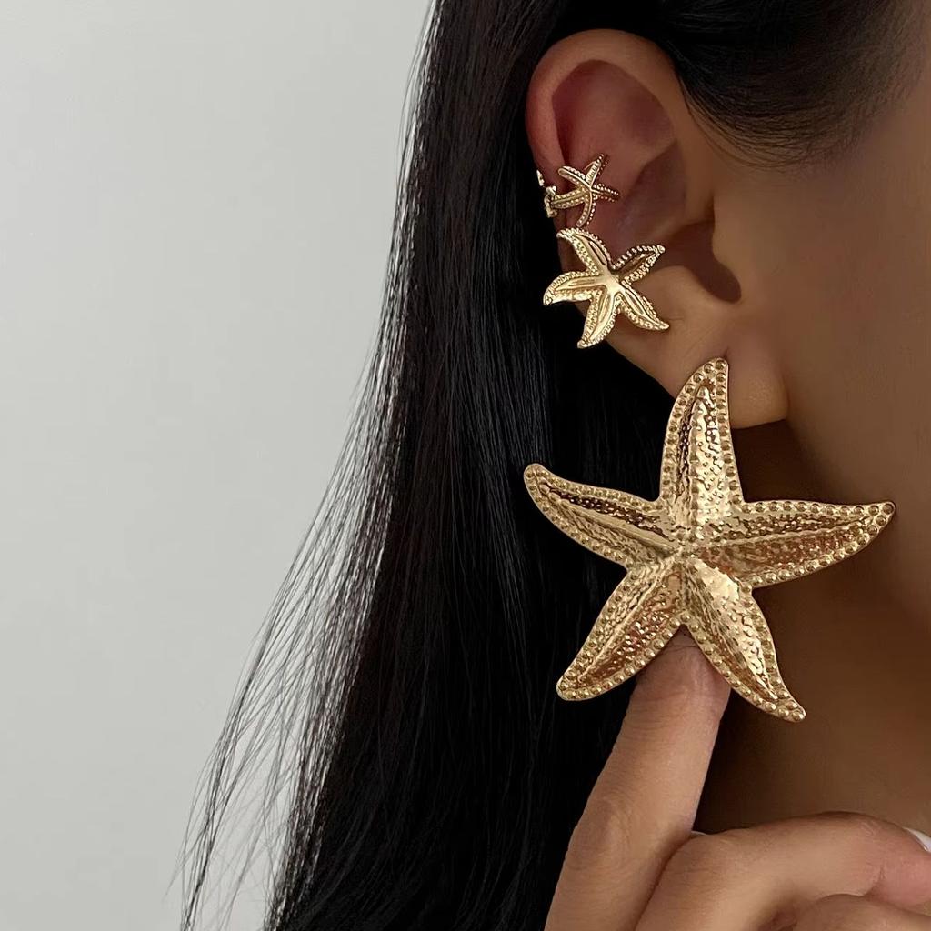 Ingemark 4Pcs Bohemian Exaggerated Large Starfish Stud Earrings for Women Trendy Creative Party Beach Earring Charm Jewelry Gift