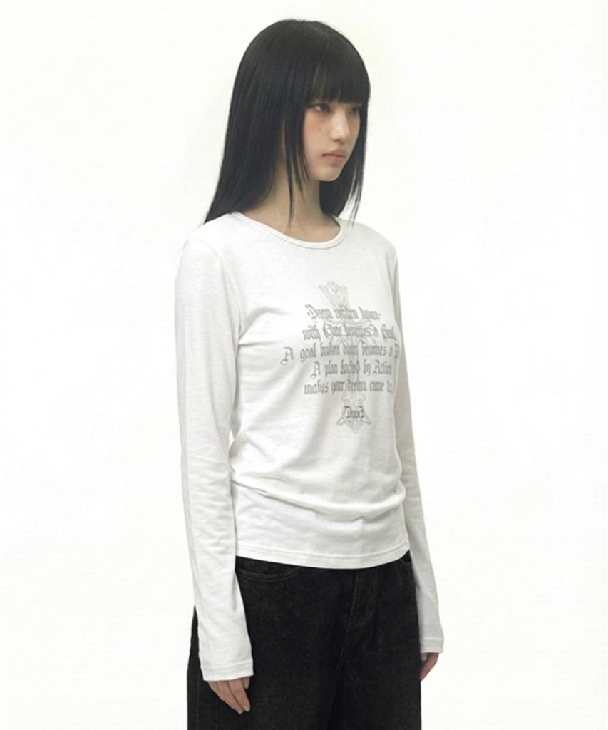 Damiswi Typography Cross U-Neck Long Sleeve_Ivory
