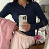 Spring Summer Women's Y2K Casual Solid Colour Button V-Neck Knit Long Sleeve Top