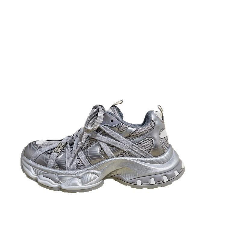 Leather popular dad shoes women's thick-soled 2025 autumn new soft-soled breathable lightweight versatile sports and leisure shoes